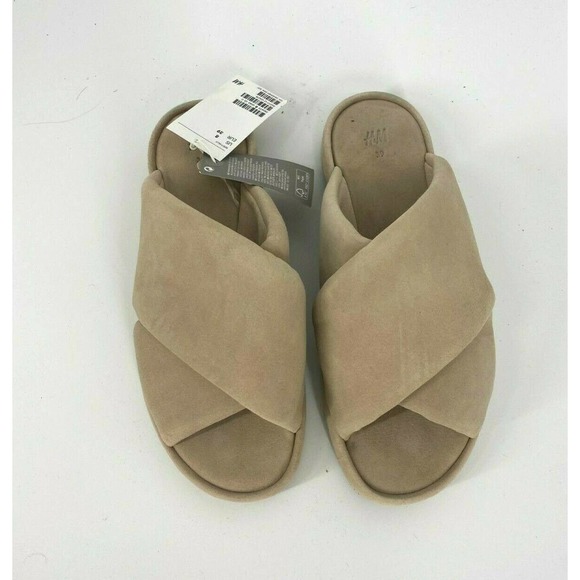 NWT H&M Criss Cross Suede Straps Flat Slides